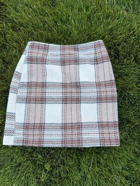 H&M Plaid Mini Skirt Size 2 Wool Blend Preppy Academia Neutral Tweed